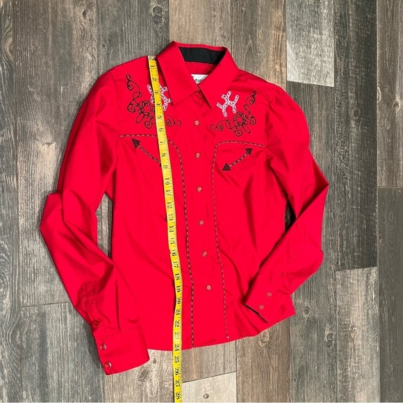 Ace of Diamond Western Cowgirl Red Pearl Snap Shirt Button Embroidery Size L - Picture 7 of 10